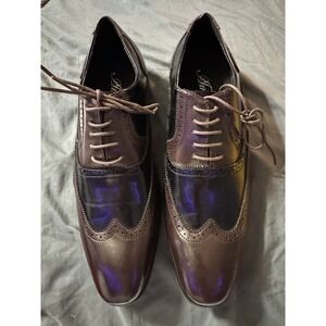 Amali Loafers Men's 9.5 Two Tone Brown Wing Tip Oxfords Dress Shoes